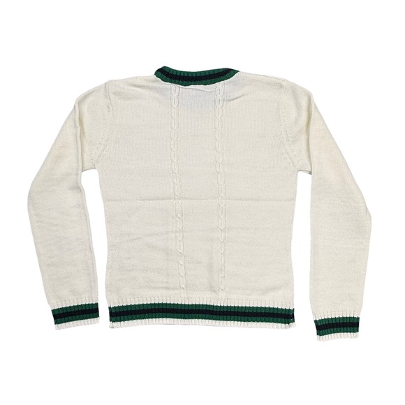 SouthPole VTG Mens White Green Athletic Crest‎ Patch Cable Knit Sweater Size L - Picture 3 of 11